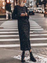 Sparkly Nights – Langärmliges, lockeres Midikleid mit offenem Rücken und Pailletten